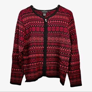 NOMADIC TRADERS Fairisle Cardigan in Black and Reds Size Medium